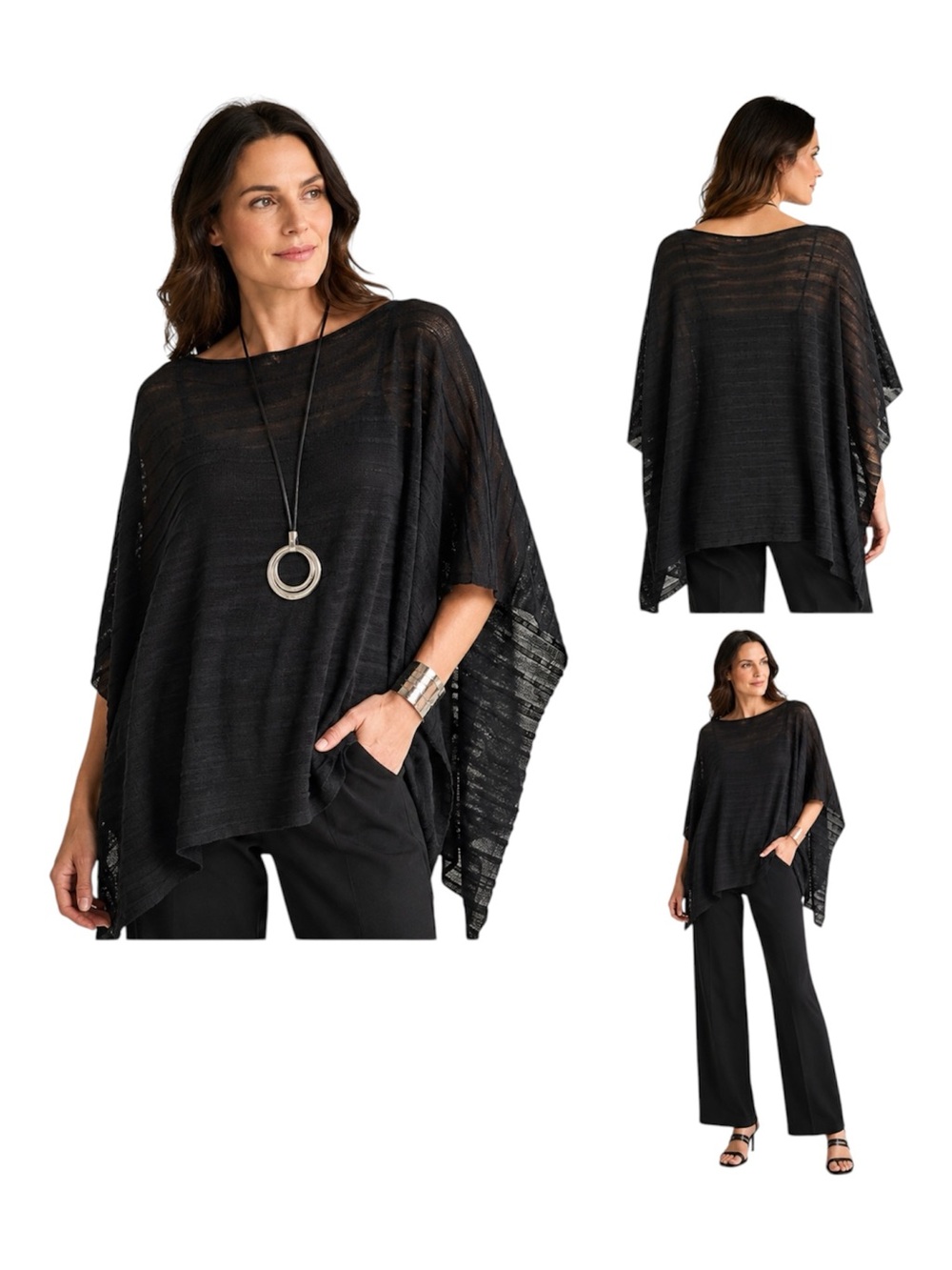 Lafayette 148 New York Black Sheer  Minimalist Poncho Top – Size M